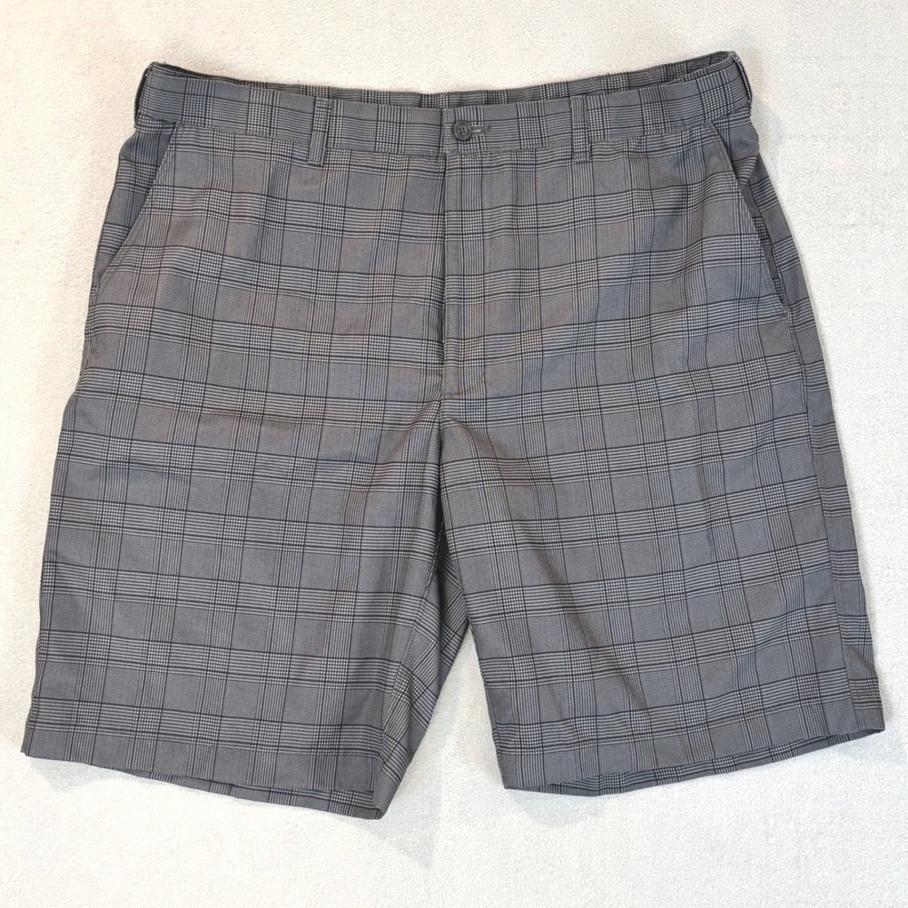 PGA Tour Mens Grey Glen Plaid Golf Shorts Flat Front Size 38
